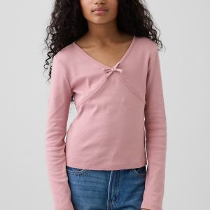 Kids Cross Front Bow T-Shirt-Passion Rose