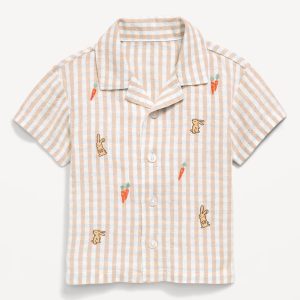 Striped Linen-Blend Embroidered Shirt for Baby-Bunny