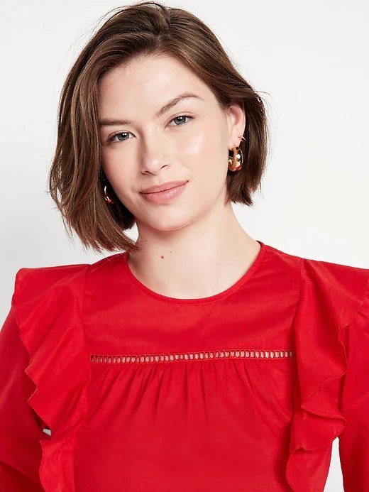 High-Neck Ruffle Peplum Top-Amaryllis - Image 3