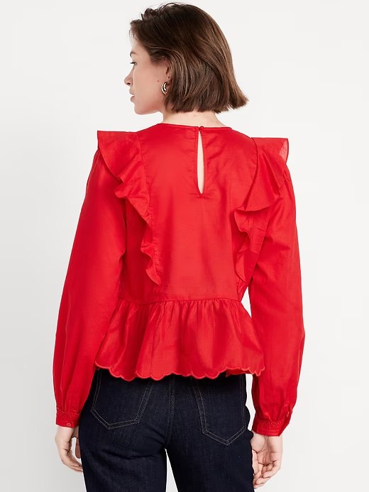 High-Neck Ruffle Peplum Top-Amaryllis - Image 2