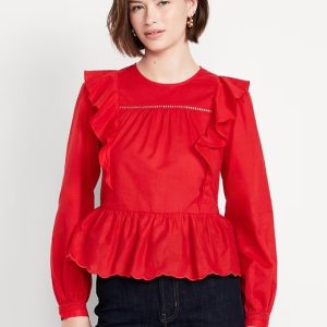 High-Neck Ruffle Peplum Top-Amaryllis