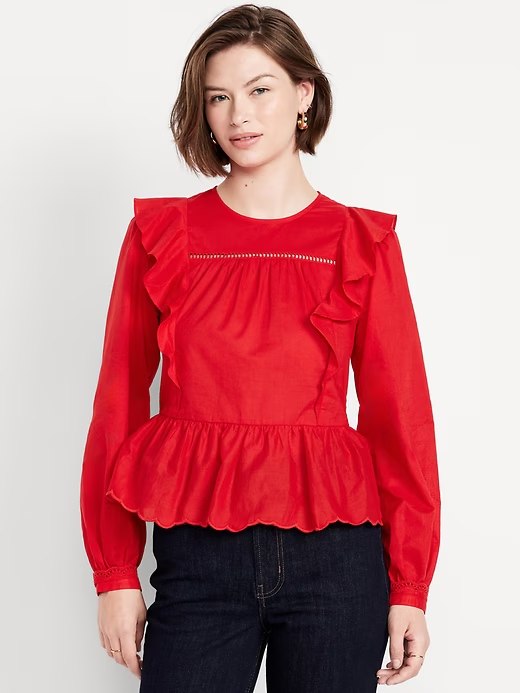 High-Neck Ruffle Peplum Top-Amaryllis