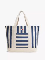 Men Nautical Stripe Canvas Tote Bag-Natural/Carbon Navy