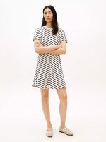 Chevron Stripe Interlock Dress-Rich Cream