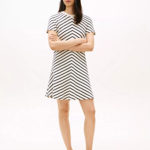 Chevron Stripe Interlock Dress-Rich Cream