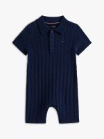 Babies' Cable Knit Polo Shortall-Carbon Navy