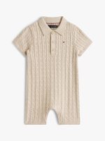 Babies' Cable Knit Polo Shortall-Beige Heather