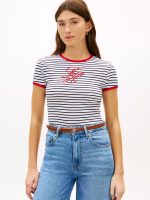 Script Monogram Striped Ringer T-Shirt-Optic White