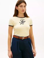 Script Monogram Striped Ringer T-Shirt-Citronella