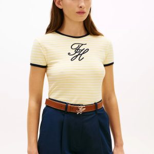 Script Monogram Striped Ringer T-Shirt-Citronella