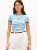 Script Monogram Striped Ringer T-Shirt-Rich Cream / Blue Stripe