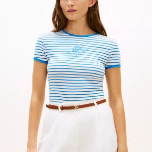Script Monogram Striped Ringer T-Shirt-Rich Cream / Blue Stripe
