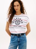 Arch Logo Striped Dolman Sleeve T-Shirt-Optic White