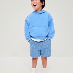 Baggy Pull-On Jean Shorts for Toddler Boys-Light Stripe