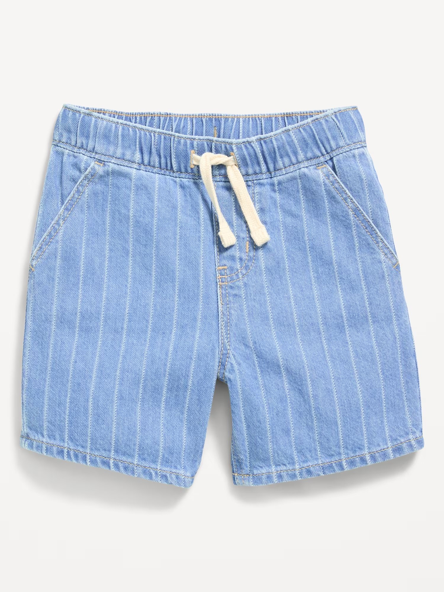 Baggy Pull-On Jean Shorts for Toddler Boys-Light Stripe - Image 2