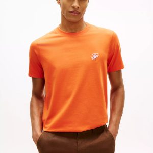Embroidered Script Monogram T-Shirt-Brilliant Orange