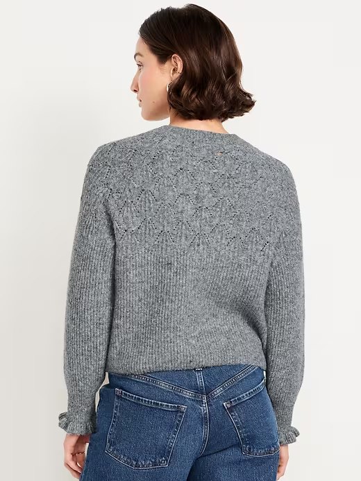 Loose Crew-Neck Cropped Sweater-dium Heather Gray - Image 2