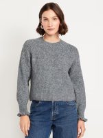 Loose Crew-Neck Cropped Sweater-dium Heather Gray