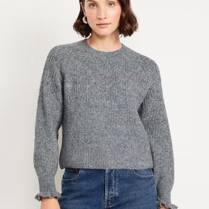 Loose Crew-Neck Cropped Sweater-dium Heather Gray