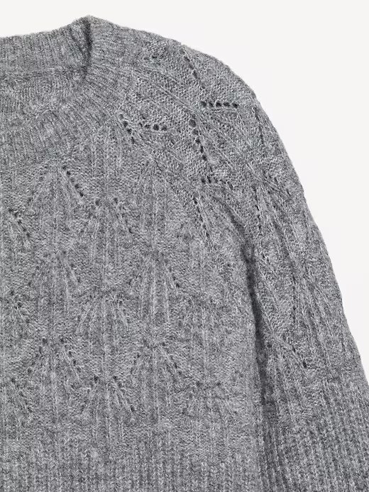 Loose Crew-Neck Cropped Sweater-dium Heather Gray - Image 3