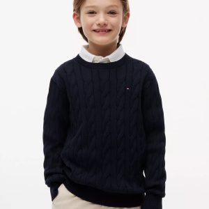 Kids' Cable Knit Sweater-Navy Blue