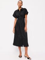 Pintuck-Waist Midi Shirt Dress-Black Jack