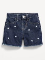 Embroidered Frayed-Hem Jean Shorts for Toddler Girls-Floral Embroidery
