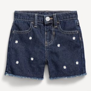 Embroidered Frayed-Hem Jean Shorts for Toddler Girls-Floral Embroidery