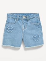 Embroidered Frayed-Hem Jean Shorts for Toddler Girls-Light Wash