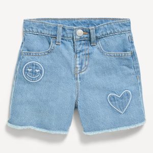 Embroidered Frayed-Hem Jean Shorts for Toddler Girls-Light Wash