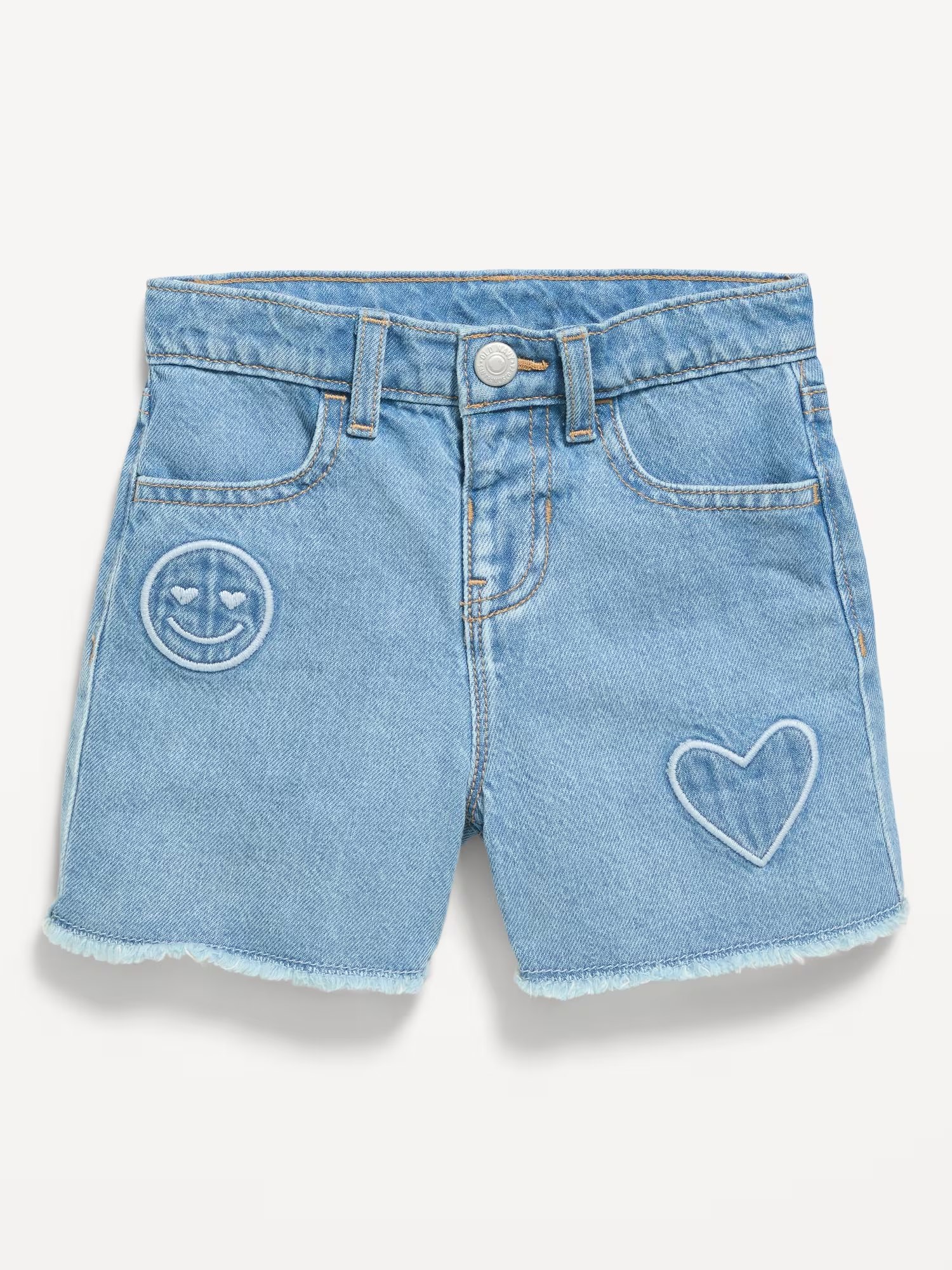 Embroidered Frayed-Hem Jean Shorts for Toddler Girls-Light Wash