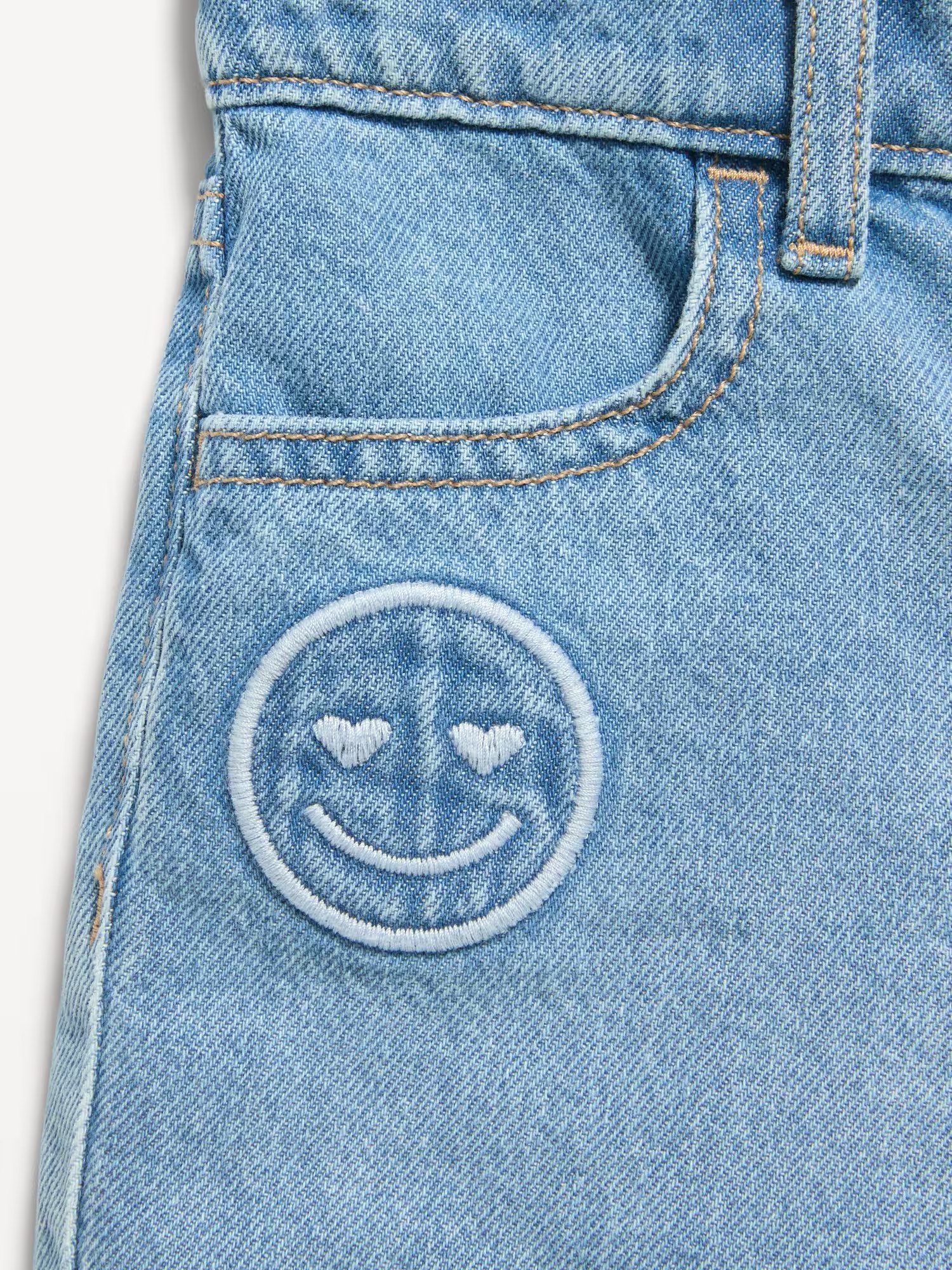 Embroidered Frayed-Hem Jean Shorts for Toddler Girls-Light Wash - Image 3