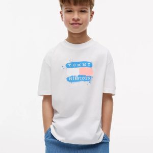 Kids' Tommy Graffiti Logo T-Shirt-White