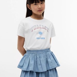 Kids' Rhinestone Tommy Logo T-Shirt-White
