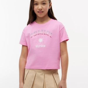 Kids' Rhinestone Tommy Logo T-Shirt-Pink Daisy