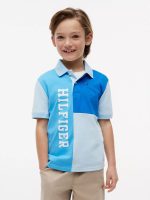 Kids' Colorblock Logo Stretch Polo-Frigid Blue