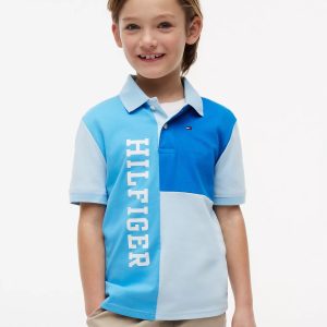 Kids' Colorblock Logo Stretch Polo-Frigid Blue