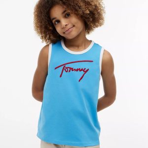 Kids' Script Tommy Logo Tank Top-Frigid Blue