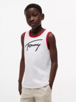 Kids' Script Tommy Logo Tank Top-Optic White