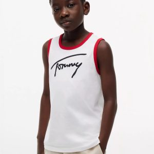 Kids' Script Tommy Logo Tank Top-Optic White