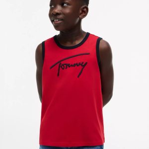 Kids' Script Tommy Logo Tank Top-Primary Red