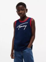 Kids' Script Tommy Logo Tank Top-Carbon Navy