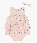 Ruffle Piquè Bodysuit & Headband Set-Dark Pink