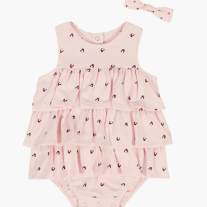 Ruffle Piquè Bodysuit & Headband Set-Dark Pink