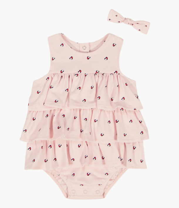 Ruffle Piquè Bodysuit & Headband Set-Dark Pink