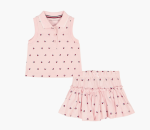 Printed Heart Logo Tank & Skirted Bloomers Set-Dark Pink