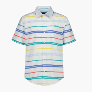 Kids' Multi Bar Stripe Short Sleeve Button-Fresh White