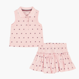 Printed Heart Logo Tank & Skirted Bloomers Set-Dark Pink