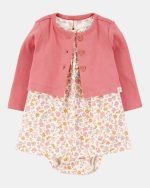 Baby 2-Piece Bodysuit Dress & Cardigan Set-Multi