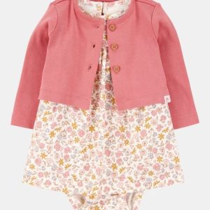 Baby 2-Piece Bodysuit Dress & Cardigan Set-Multi
